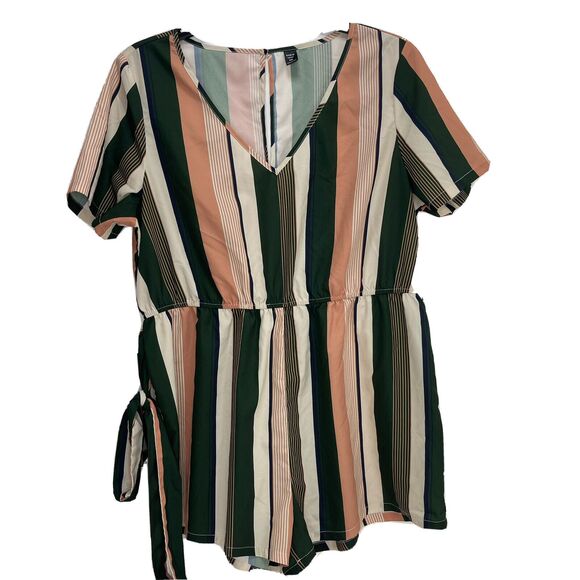 SHEIN Curve Plus Striped Belted Romper Plus Size 3XL Jumper Jumpsuit - Picture 1 of 6